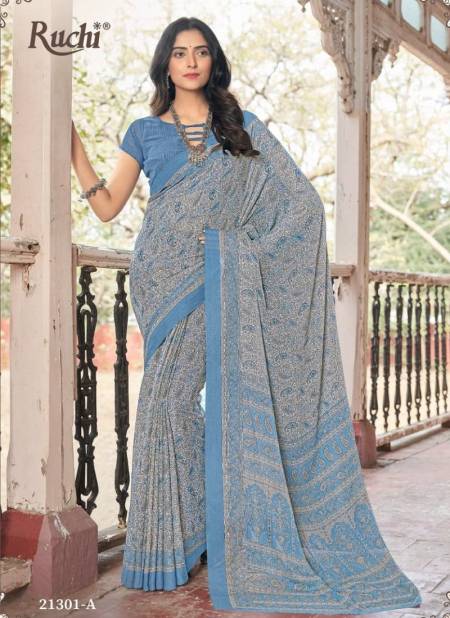 Blue Colour Star Chiffon 94 Edition By Ruchi Chiffon Daily Wear Saree Catalog 21301 A